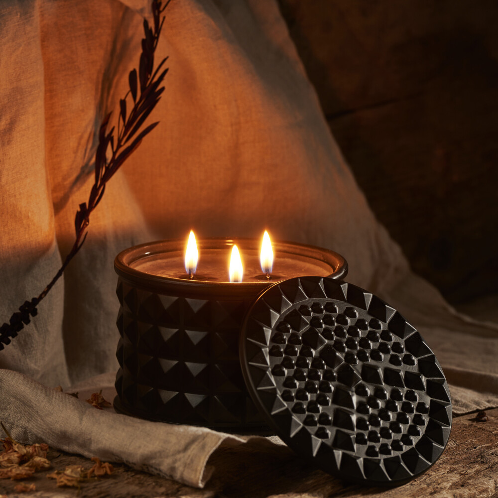 Leo 3 Wick Luxury Black Soy Candle with Lid 350 gr